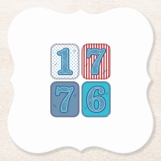 Vintage 1776 Patriotic Patchwork Paper Coaster (Front)