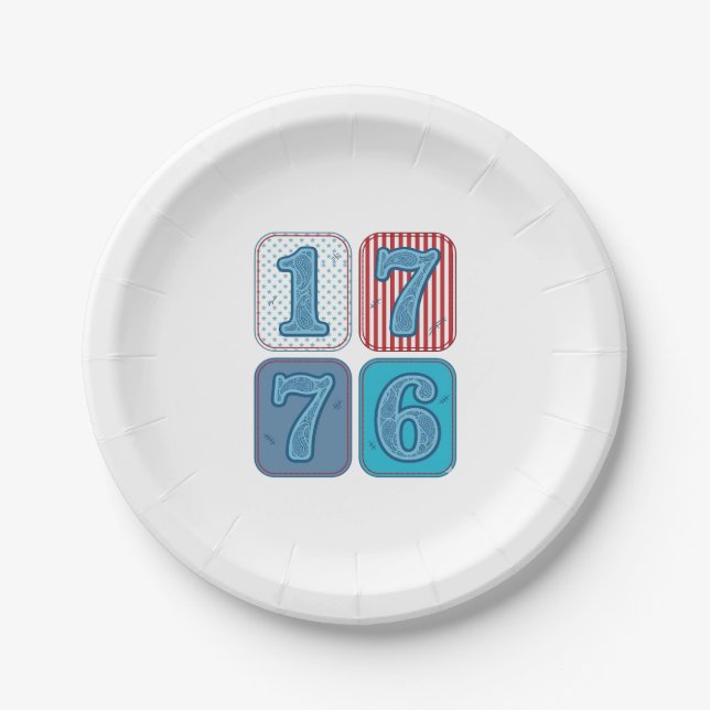 Vintage 1776 Patriotic Patchwork Paper Plates (Front)