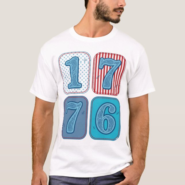 Vintage 1776 Patriotic Patchwork T-Shirt (Front)