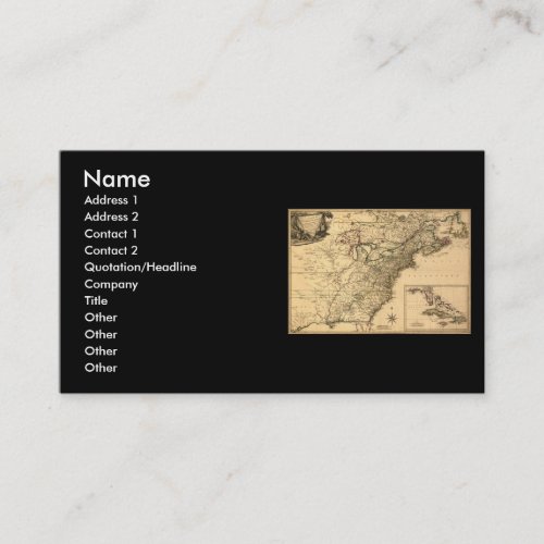 Vintage 1777 American Colonies Map by Phelippeaux Business Card Template