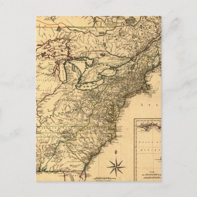Vintage 1777 American Colonies Map by Phelippeaux Postcard (Front)