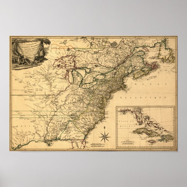 Vintage 1777 American Colonies Map by Phelippeaux Poster (Front)