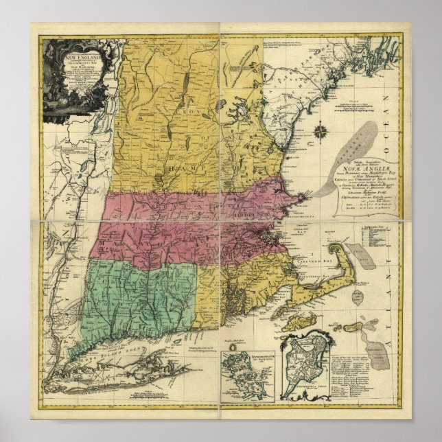 Vintage 1777  New England Map Poster (Front)