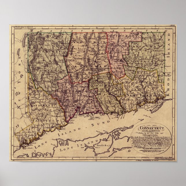 Vintage 1796 Connecticut Map Poster (Front)
