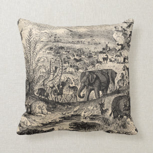 Vintage 1800s African Animal Illustration Animals Throw Pillow
