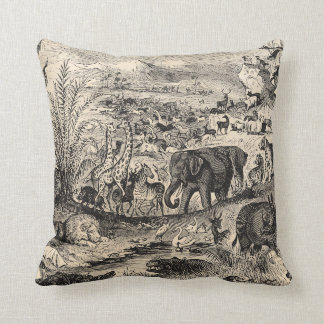 Vintage 1800s African Animal Illustration Animals Throw Pillow