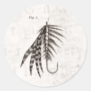 Vintage 1800s Angling Fly Fishing Flies Lure Lures Classic Round Sticker