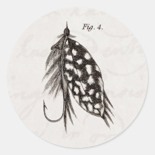 Vintage 1800s Angling Fly Fishing Flies Lure Lures Classic Round Sticker