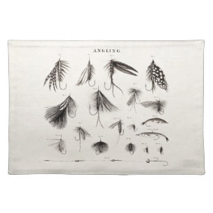 Vintage 1800s Angling Fly Fishing Flies Lure Lures Placemat