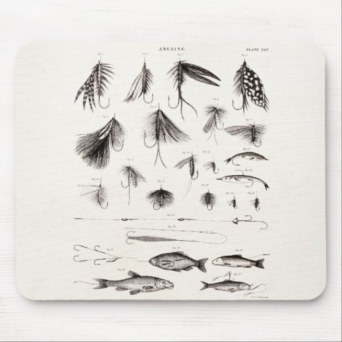 Vintage 1800s Angling Fly Fishing Flies Lures Lure Mouse Pad