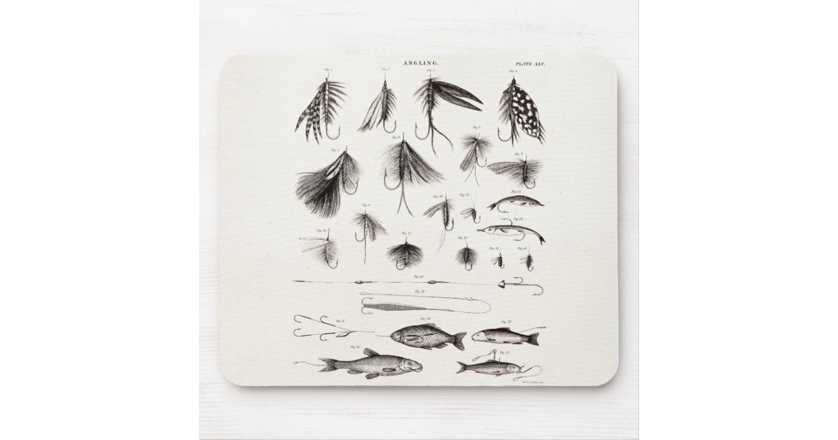 Vintage 1800s Angling Fly Fishing Flies Lures Lure Mouse Pad