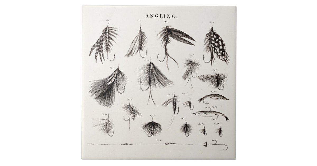 Vintage 1800s Angling Fly Fishing Flies Old Hooks Ceramic Tile | Zazzle.com