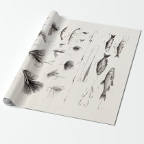 Vintage 1800s Angling Fly Fishing Flies Old Hooks Wrapping Paper