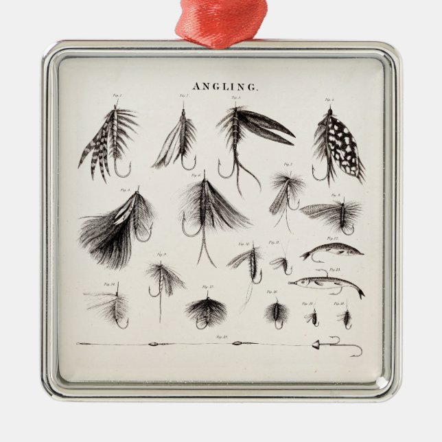 Vintage 1800s Angling Fly Fishing Lures Lure Hooks Metal Ornament (Front)