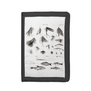 Vintage 1800s Angling Fly Fishing Lures Lure Hooks Trifold Wallet