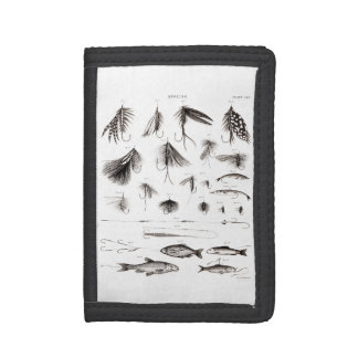 Vintage 1800s Angling Fly Fishing Lures Lure Hooks Trifold Wallet