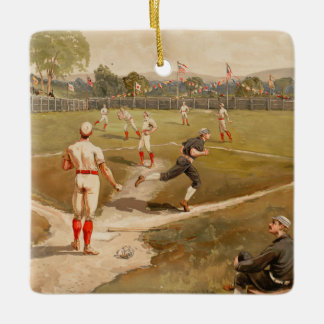 Vintage 1800s Baseball Game Christmas Ceramic Ornament