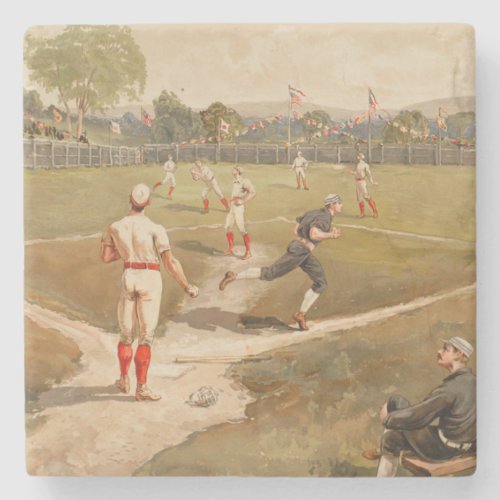 Vintage 1800s Baseball Game Stone Coaster