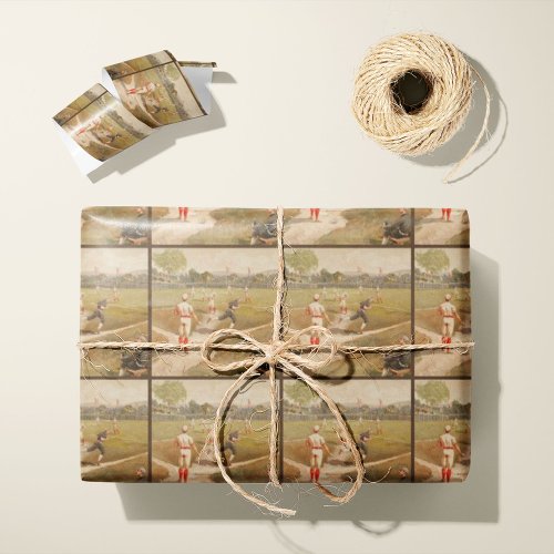 Vintage 1800s Baseball Game Wrapping Paper