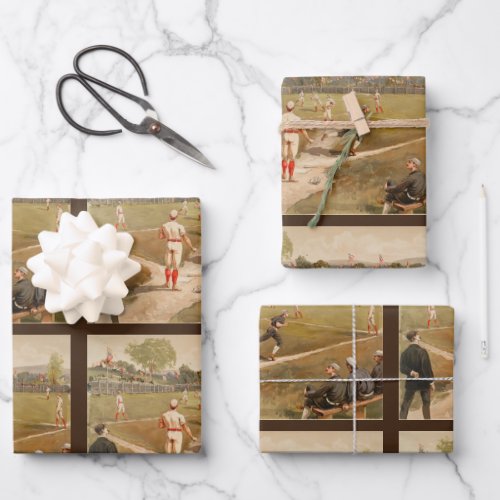 Vintage 1800s Baseball Game Wrapping Paper Sheets