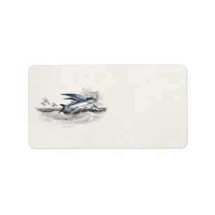 Vintage 1800s Blue Flying Fish In Ocean Waves Label