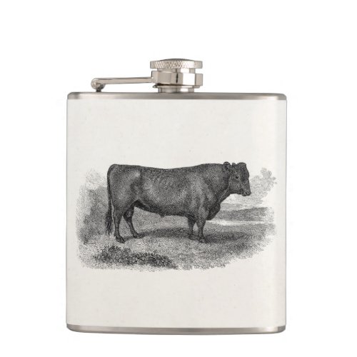 Vintage 1800s Bull Illustration Retro Cow Bulls Hip Flask