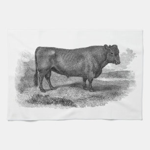 Vintage 1800s Bull Illustration Retro Cow Bulls Towel