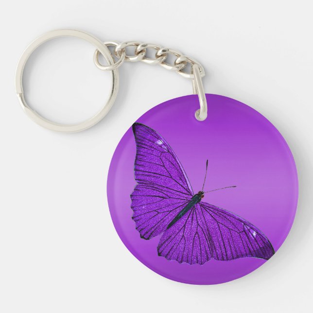 Vintage 1800s Dark Purple Butterfly on Purple Keychain (Front)