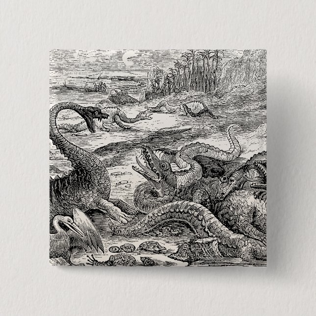 Vintage 1800s Dinosaur Illustration - Dinosaurs Button (Front)