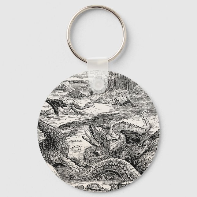Vintage 1800s Dinosaur Illustration - Dinosaurs Keychain (Front)