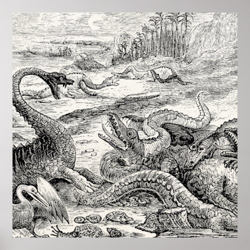 Vintage 1800s Dinosaur Illustration _ Dinosaurs Poster