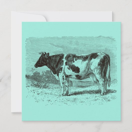 Vintage 1800s Dutch Cow Retro Cows Aqua Blue (Front)