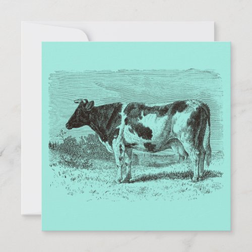 Vintage 1800s Dutch Cow Retro Cows Aqua Blue Custom Invitation