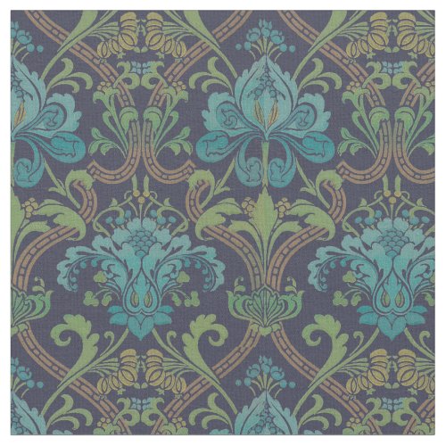 Vintage 1800s English Blue Floral Pattern Fabric
