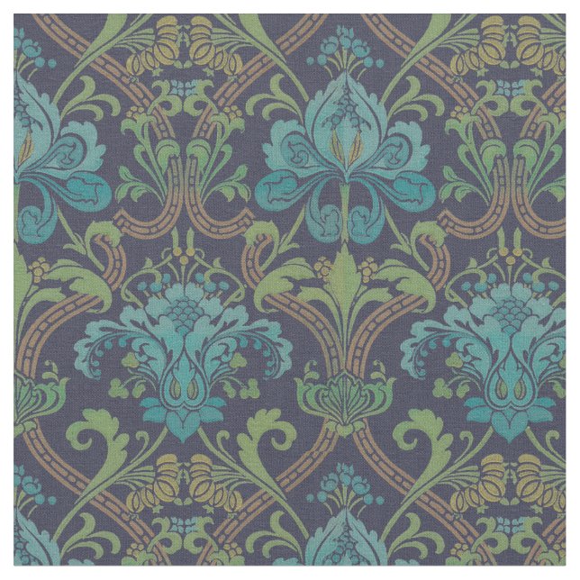 Vintage 1800's English Blue Floral Pattern Fabric (Close Up)