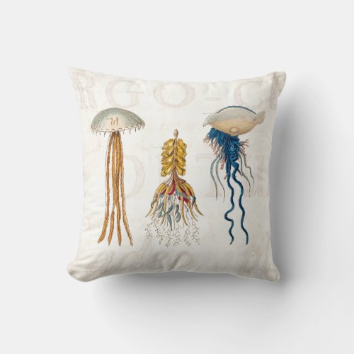 Vintage 1800s Jellyfish Illustration _ Jelly Fish Throw Pillow