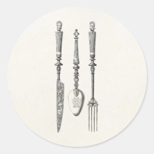 Vintage 1800s Knife Fork Spoon Knives Old Cutlery Classic Round Sticker