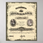 Vintage 1800&#39;s Marriage Certificate Poster at Zazzle