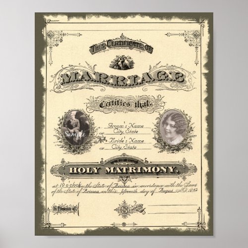 Vintage 1800s Marriage Certificate Poster