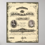 Vintage 1800&#39;s Marriage Certificate Poster at Zazzle