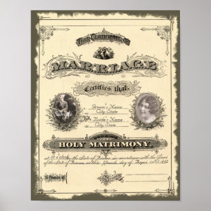 Vintage 1800's Marriage Certificate Poster