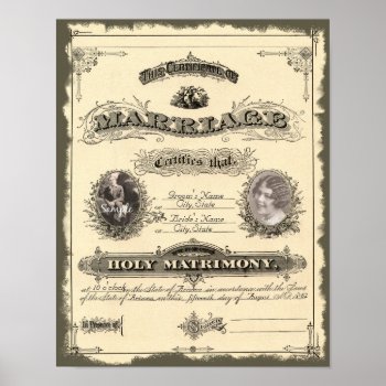 Vintage 1800's Marriage Certificate Poster by Wedding_Trends at Zazzle