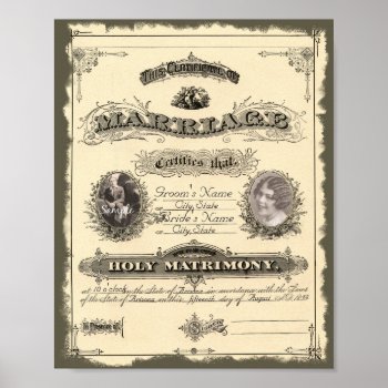Vintage 1800's Marriage Certificate Poster by GranniesAttic at Zazzle