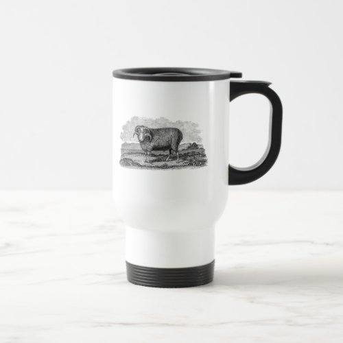 Vintage 1800s Merino Sheep Ram Lamb Template Travel Mug