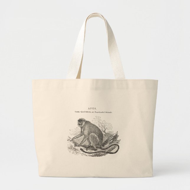 Vintage 1800s monkey art large tote bag (Front)