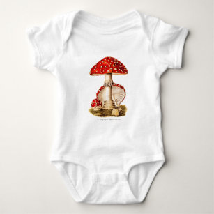 Vintage 1800s Mushroom Red Mushrooms Template Baby Bodysuit