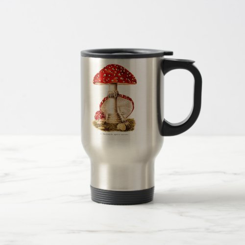 Vintage 1800s Mushroom Red Mushrooms Template Travel Mug
