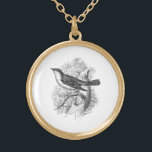 Vintage 1800s Nightingale Bird Illustration Birds Gold Plated Necklace<br><div class="desc">Medium Round Gold Finish Necklace - Customized Template Blank DIY Personalize with your own name, pattern, design, quote, monogram, photograph. Use our cool templates, artwork, photos, graphics, and illustrations, then add names, text, quotes, and monograms to create your own gold finish necklace. Click the "Customize it!" button to make it...</div>