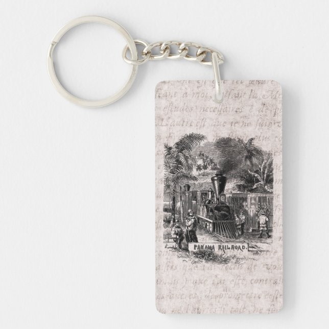 Vintage 1800s Panama Canal Railroad Train Template Keychain (Front)