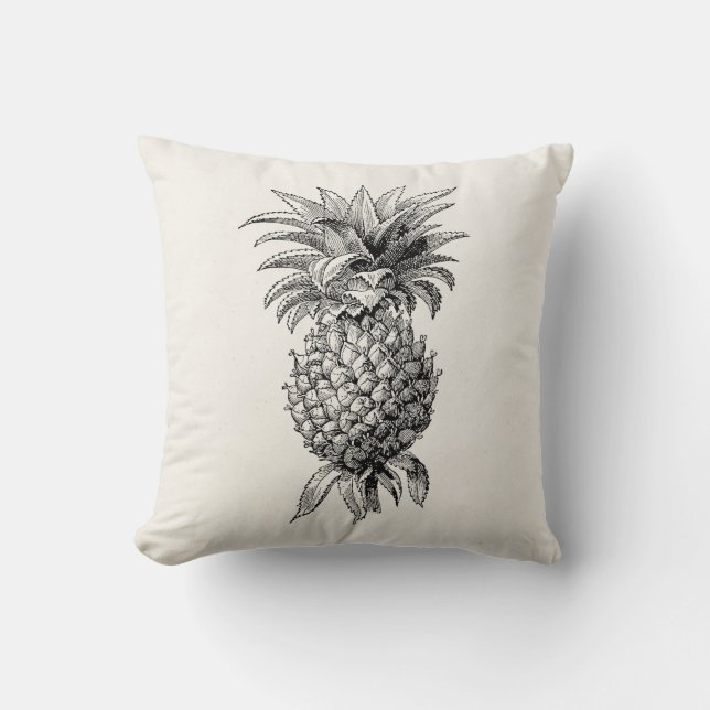 Vintage 1800s Pineapple Illustration Pineapples Throw Pillow (Front)
